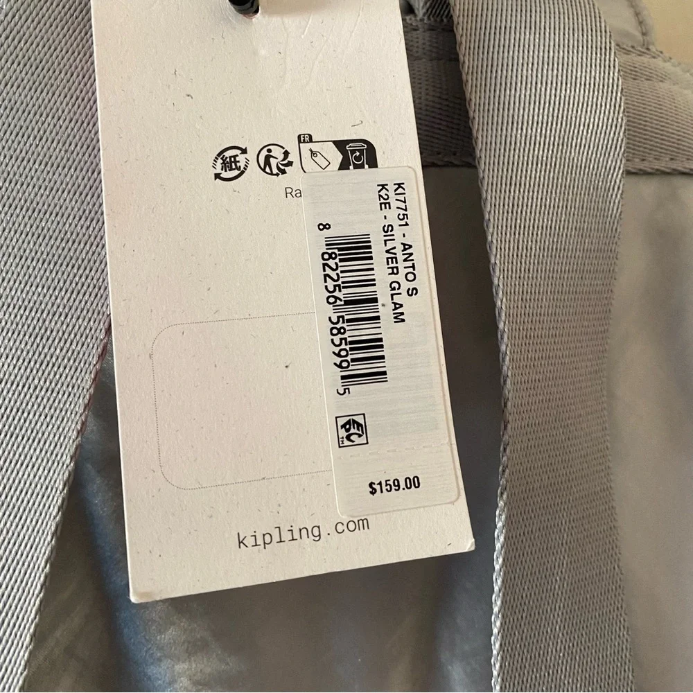 NWT Kipling Small Metallic Silver Anto Backpack with Drawstring and Pockets
